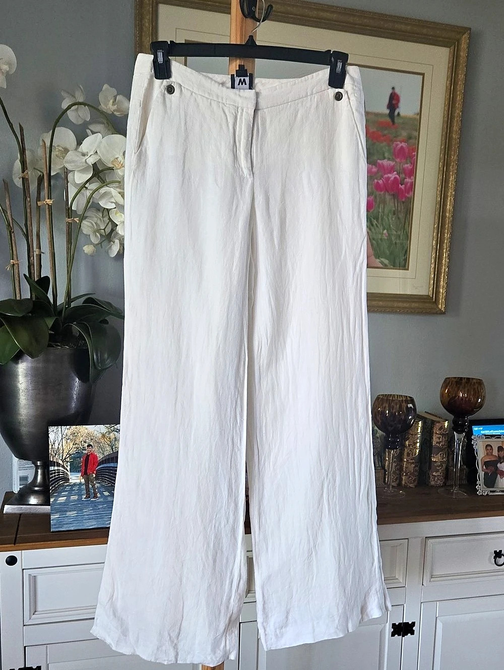 W by Worth Linen Wide Leg Pants in White Size 6 Like New